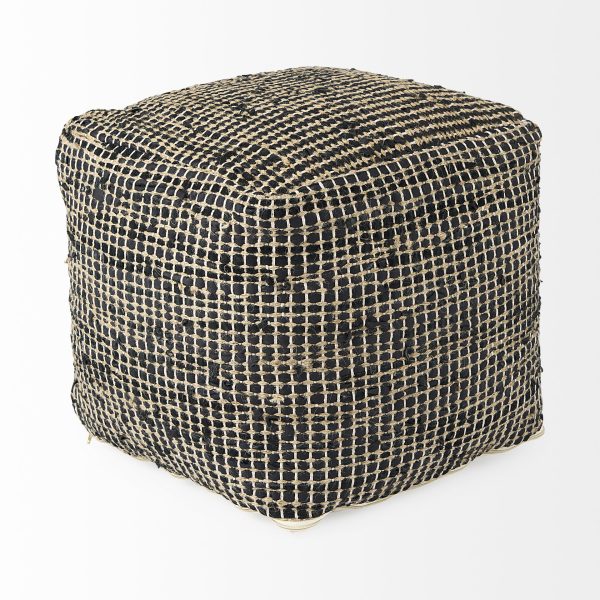 Aalia 16.0L x 16.0W x 16.0H Charcoal Leather and Jute Pouf 3