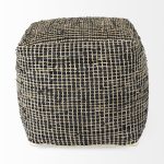 Aalia 16.0L x 16.0W x 16.0H Charcoal Leather and Jute Pouf