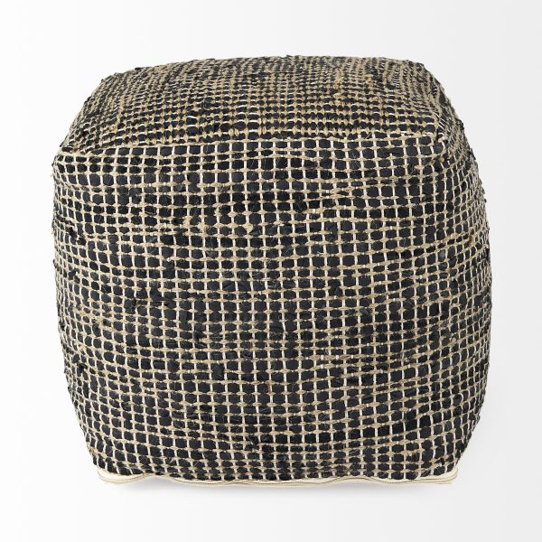 Aalia 16.0L x 16.0W x 16.0H Charcoal Leather and Jute Pouf 4