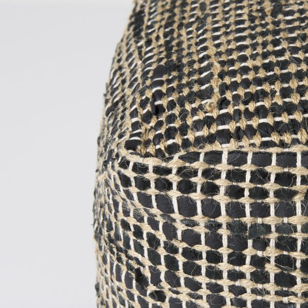 Aalia 16.0L x 16.0W x 16.0H Charcoal Leather and Jute Pouf 5