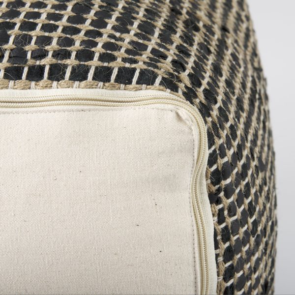 Aalia 16.0L x 16.0W x 16.0H Charcoal Leather and Jute Pouf 9