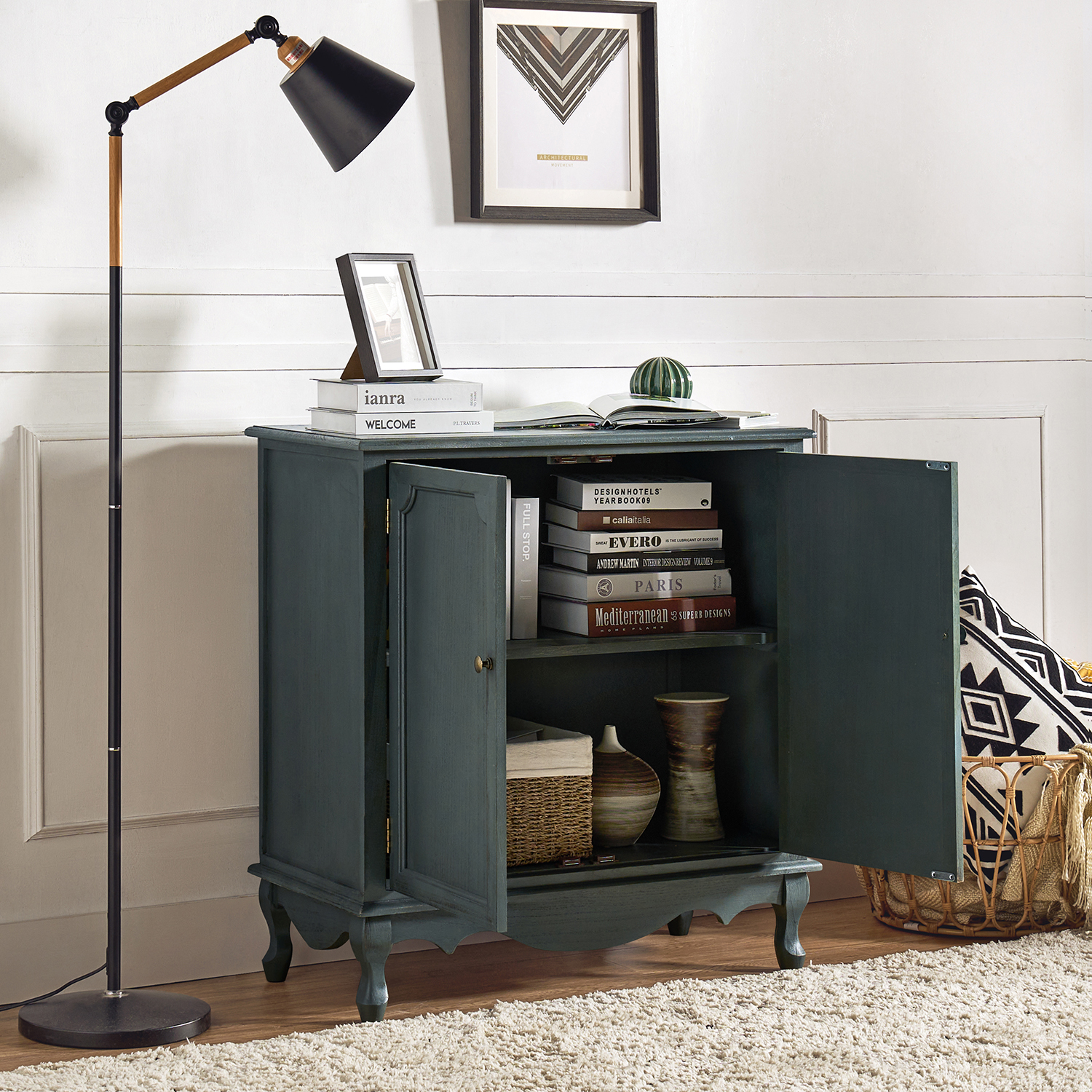 Aanijah Blue Farmhouse 2-Door Accent Cabinet with Cable Management 3 Aanijah Blue Farmhouse 2-Door Accent Cabinet with Cable Management - Image 3