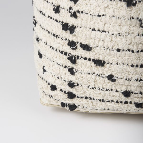 Aarohi 16.0L x 16.0W x 16.0H CreamBlack Cotton Patterned Pouf 10