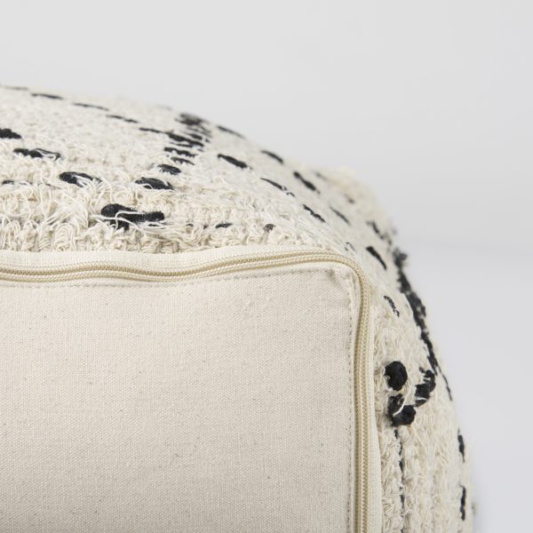 Aarohi 16.0L x 16.0W x 16.0H CreamBlack Cotton Patterned Pouf 11