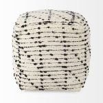 Aarohi 16.0L x 16.0W x 16.0H Cream/Black Cotton Patterned Pouf