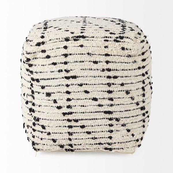 Aarohi 16.0L x 16.0W x 16.0H CreamBlack Cotton Patterned Pouf 4