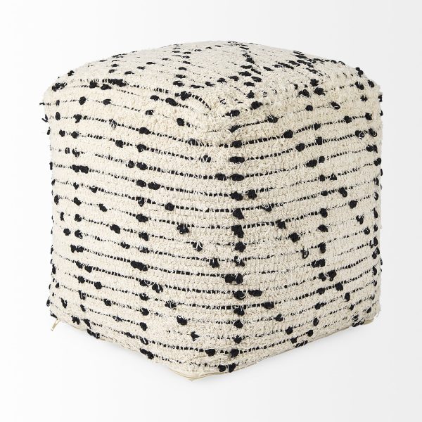 Aarohi 16.0L x 16.0W x 16.0H CreamBlack Cotton Patterned Pouf 5