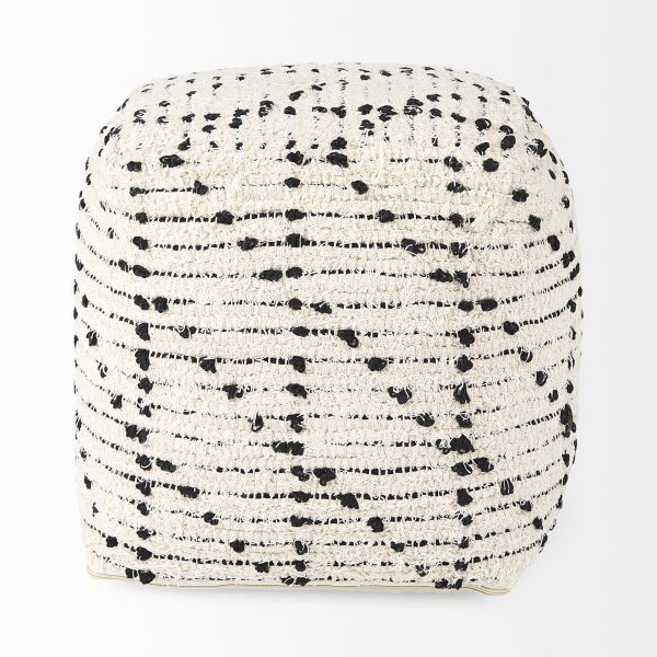 Aarohi 16.0L x 16.0W x 16.0H CreamBlack Cotton Patterned Pouf 6