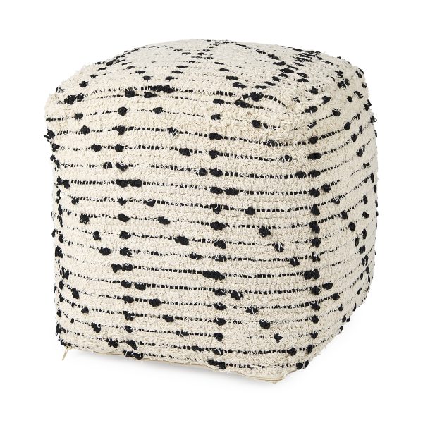 Aarohi 16.0L x 16.0W x 16.0H CreamBlack Cotton Patterned Pouf