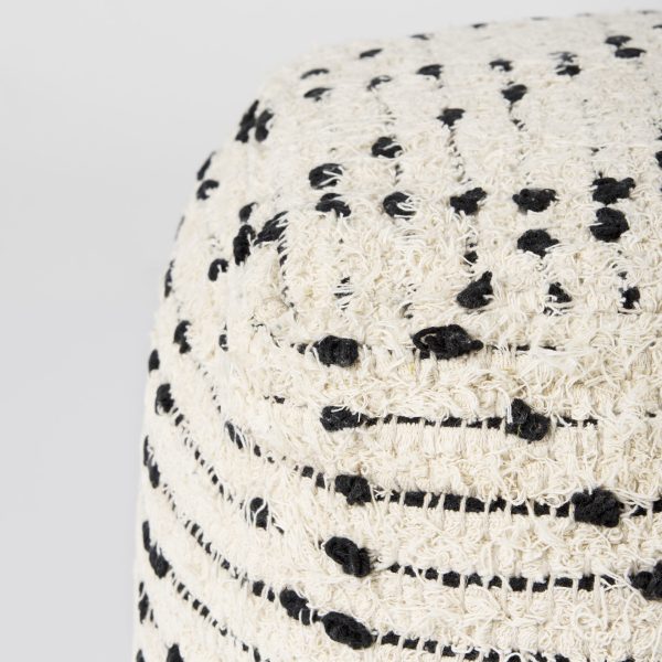 Aarohi 16.0L x 16.0W x 16.0H CreamBlack Cotton Patterned Pouf 7