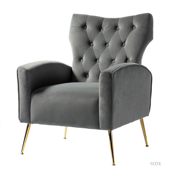 Abadiana Grey Velvet Wingback Accent Chair with Gold Legs