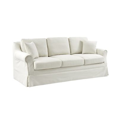Abegail White Linen Slipcovered Farmhouse Down Blend Sofa