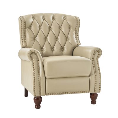 Abraham Beige Genuine Leather Nailhead Trim Manual Recliner
