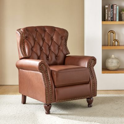 Abraham Brown Genuine Leather Nailhead Trim Manual Recliner