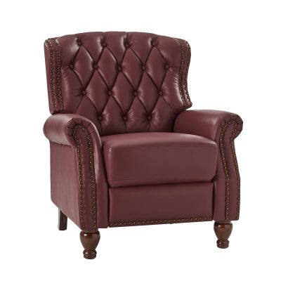 Abraham Burgundy Genuine Leather Nailhead Trim Manual Recliner