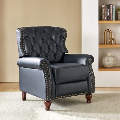 Abraham Navy Leather Nailhead Trim Manual Recliner