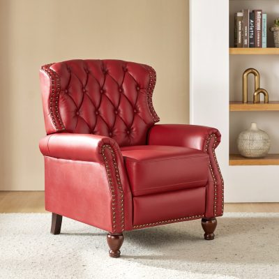 Abraham Red Leather Nailhead Trim Manual Recliner