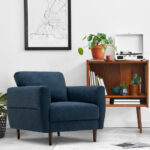 Modern Upholstered Fabric Accent Chair with Wood Legs