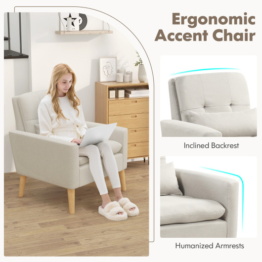 Ergonomic Accent Chair with Lumbar Pillow and Rubber Wood Legs 5 Ergonomic Accent Chair with Lumbar Pillow and Rubber Wood Legs - Image 5