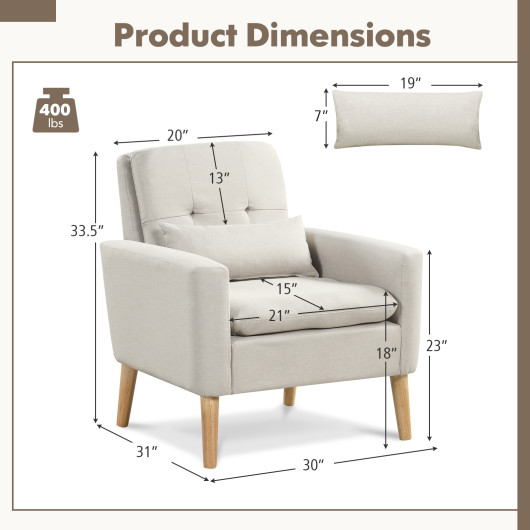 Ergonomic Accent Chair with Lumbar Pillow and Rubber Wood Legs 4 Ergonomic Accent Chair with Lumbar Pillow and Rubber Wood Legs - Image 4