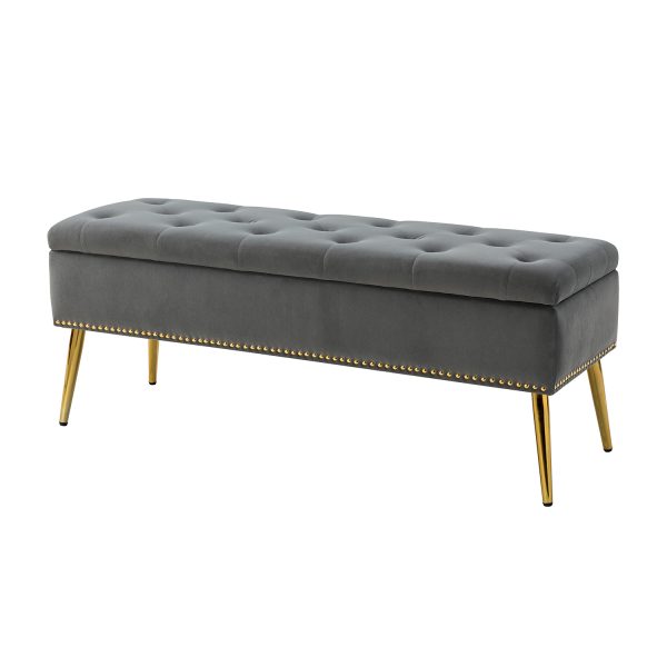 Achilles Grey Tufted Nailhead Trim Storage Bench 1
