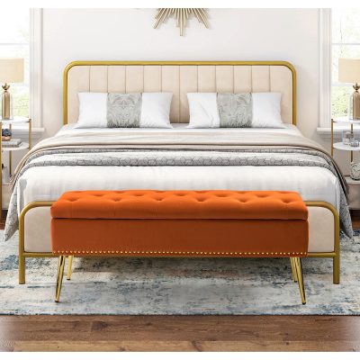 Achilles Orange Tufted Nailhead Storage Bench