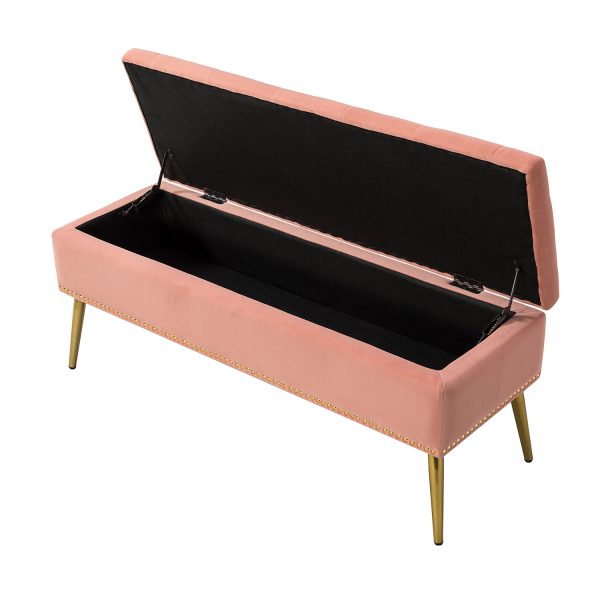 Achilles Pink Tufted Nailhead Storage Bench 3