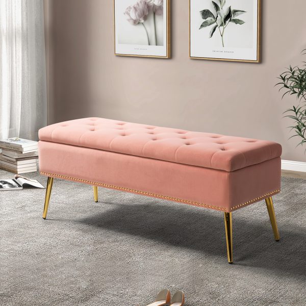 Achilles Pink Tufted Nailhead Storage Bench