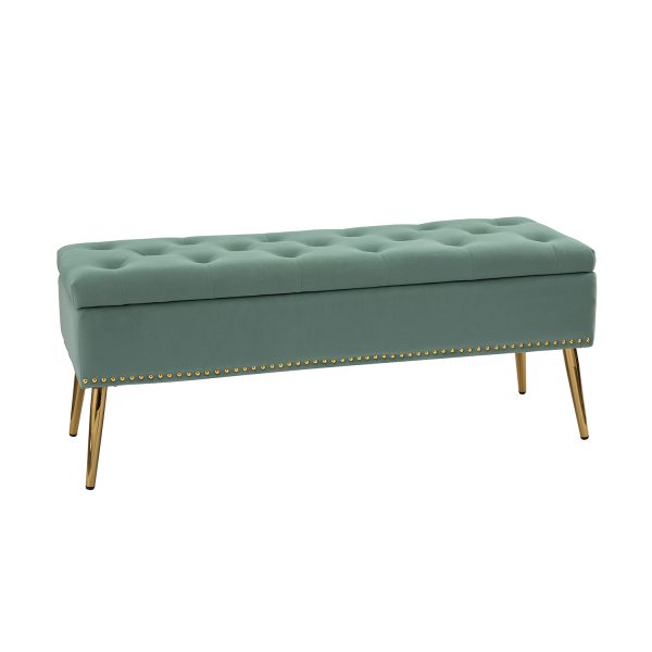 Achilles Sage Tufted Nailhead Storage Bench 1