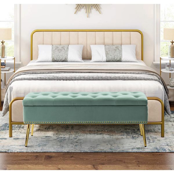 Achilles Sage Tufted Nailhead Storage Bench