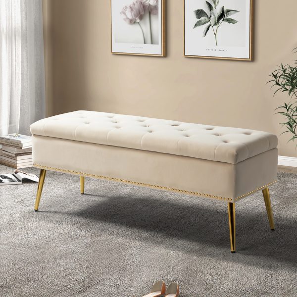 Achilles Tan Tufted Nailhead Storage Bench