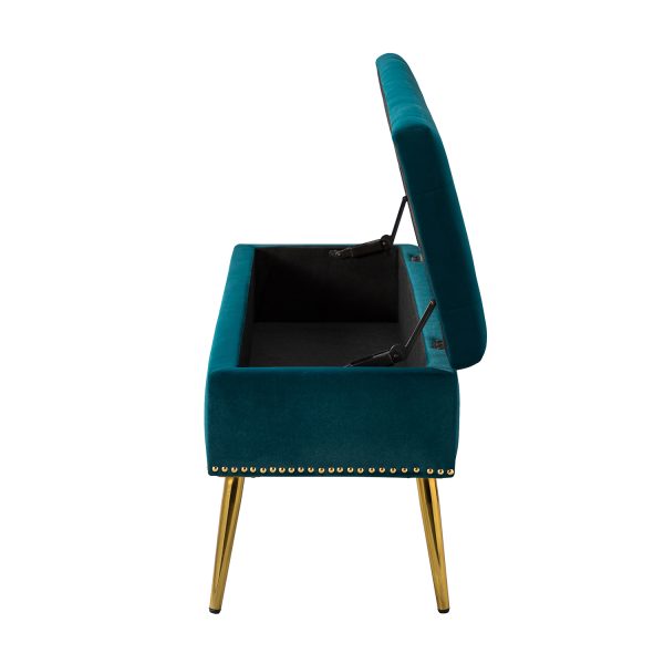 Achilles Teal Tufted Nailhead Storage Bench 2
