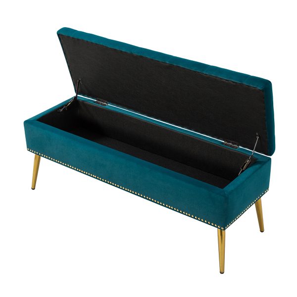 Achilles Teal Tufted Nailhead Storage Bench 3