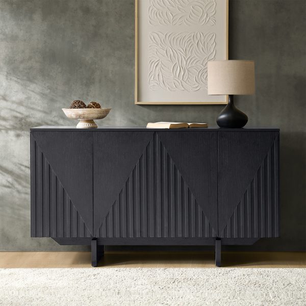 Adamo Black Embossed Modern Sideboard with Adjustable Shelves 1