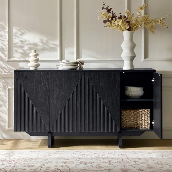 Adamo Black Embossed Modern Sideboard with Adjustable Shelves 2