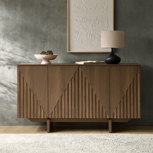 Adamo Embossed Texture Modern Walnut Sideboard 1
