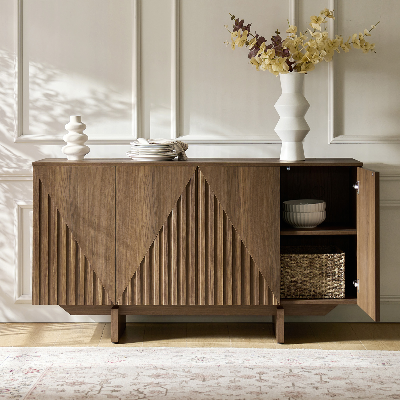 Adamo Embossed Texture Modern Walnut Sideboard 3 Adamo Embossed Texture Modern Walnut Sideboard - Image 3