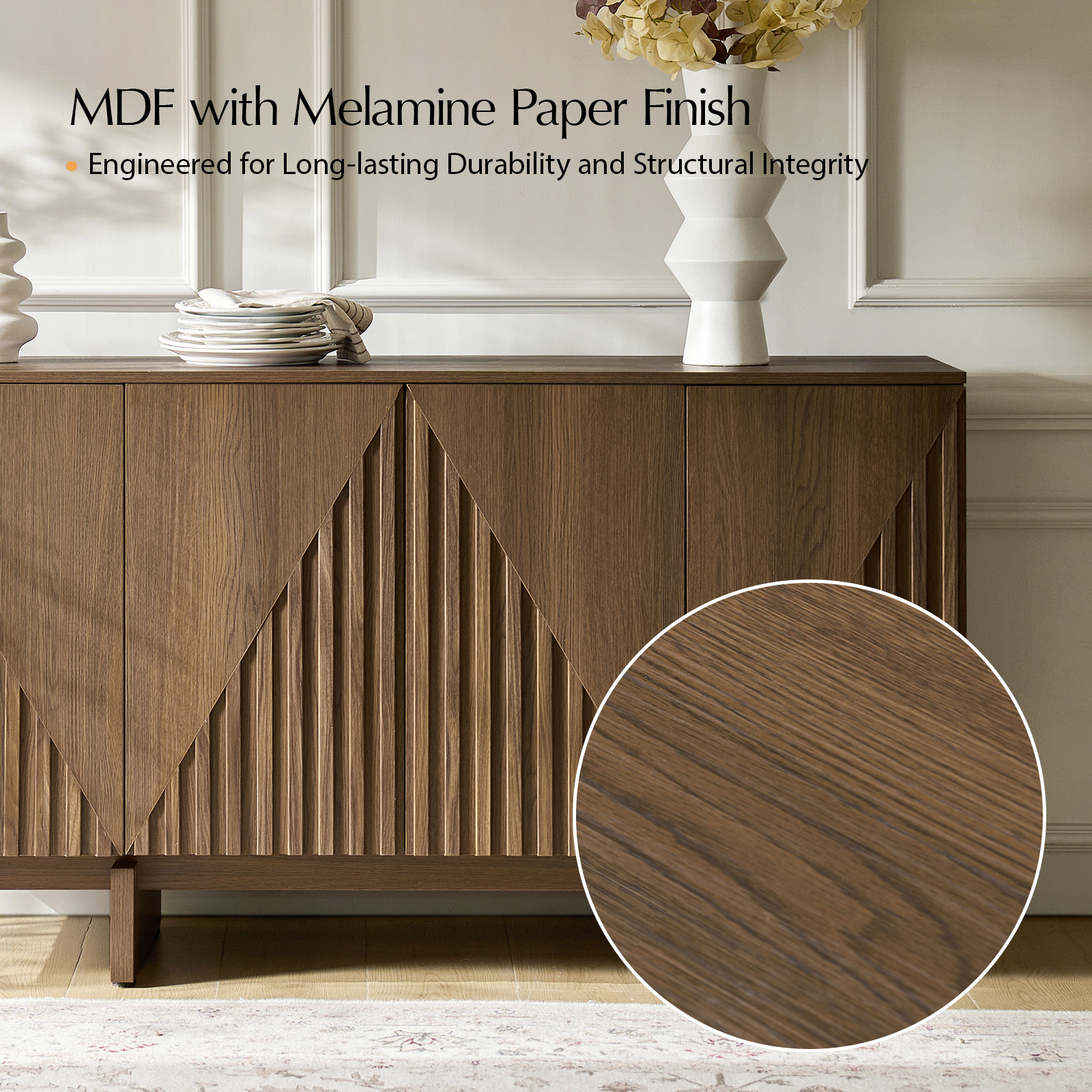 Adamo Embossed Texture Modern Walnut Sideboard 4 Adamo Embossed Texture Modern Walnut Sideboard - Image 4