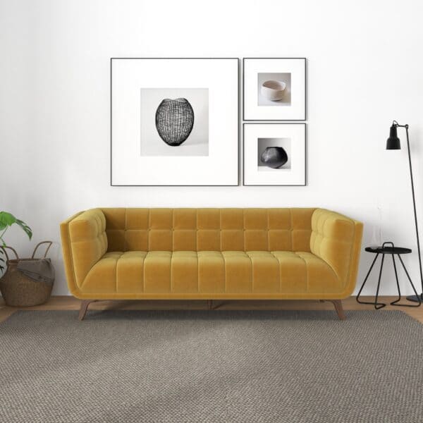 Large Gold Velvet Sofa with Solid Wood Frame