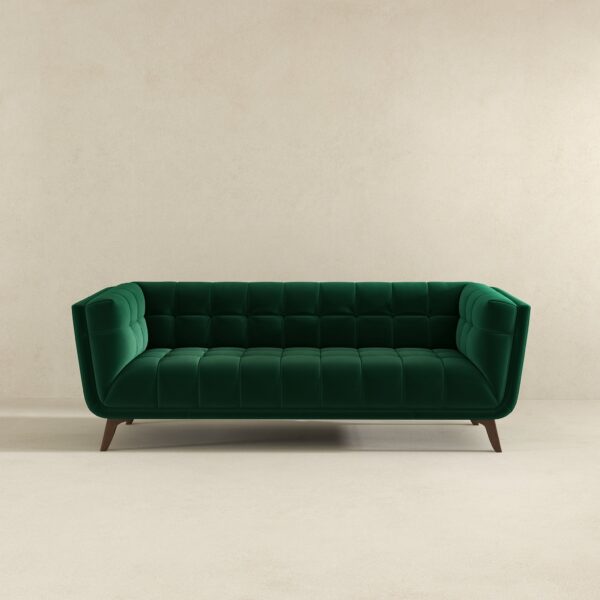 Grey Velvet Mid-Century Modern Sofa with Removable Legs