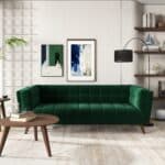 Grey Velvet Mid-Century Modern Sofa with Removable Legs