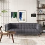 Large Grey Fabric Sofa with Mid-Century Modern Style