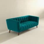 Teal Boucle Sofa with Removable Legs for Tight Spaces