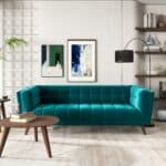 Teal Boucle Sofa with Removable Legs for Tight Spaces