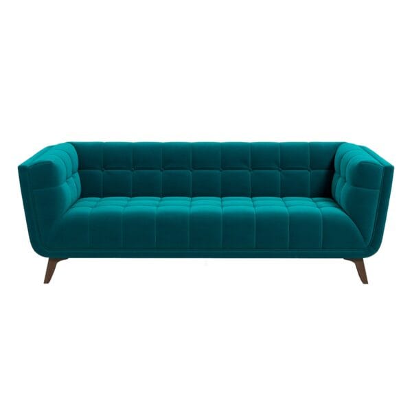 Teal Boucle Sofa with Removable Legs for Tight Spaces