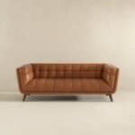 Brown Leather Mid-Century Modern Sofa with Removable Legs