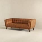 Brown Leather Mid-Century Modern Sofa with Removable Legs