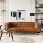 Brown Leather Mid-Century Modern Sofa with Removable Legs