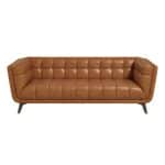 Brown Leather Mid-Century Modern Sofa with Removable Legs