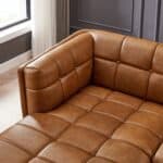 Cognac Leather Left Sectional Sofa with Plush Foam Cushions